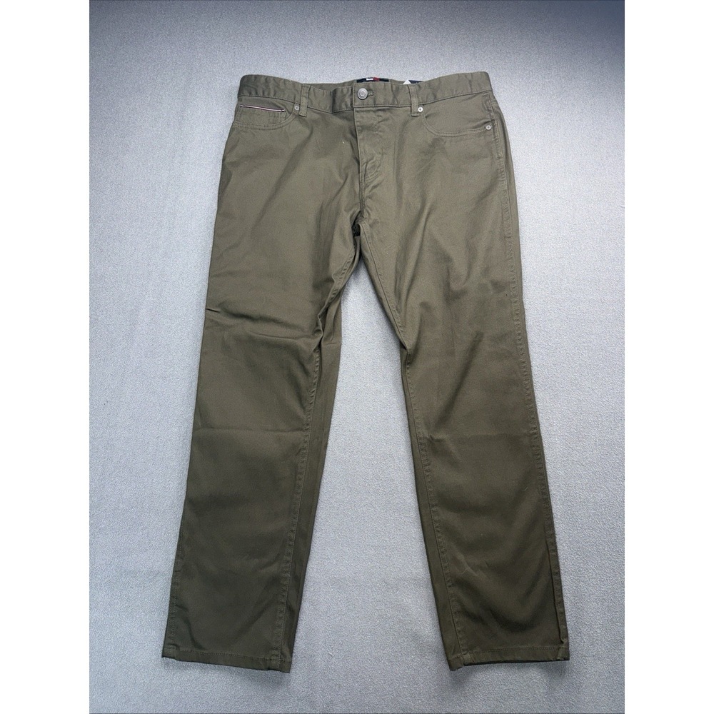 Tommy Hilfiger Mens Sz 34x30 Flex Straight Leg Stretch Logo Green 5 Pocket Pants - Picture 3 of 10
